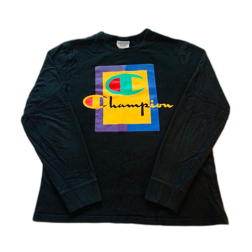 Champion Men's Black & Colorful Retro Long Sleeve Shirt
